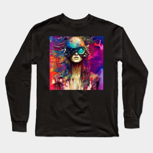 Beautiful Rainbow Cyber-Girl Long Sleeve T-Shirt